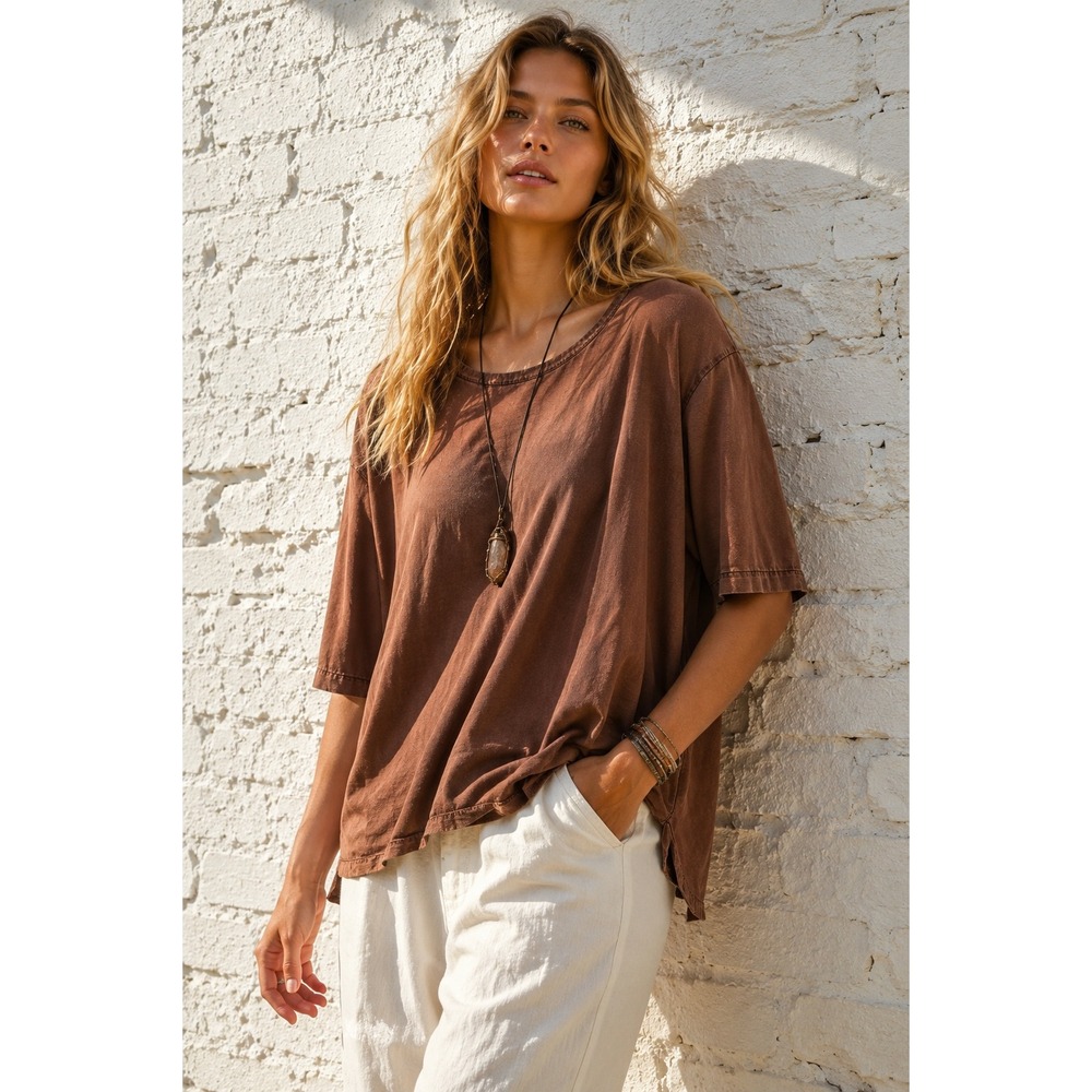 Vintage By J.J. Brown Tencel Short Sleeve Boxy Minimalist Top  Lagenlook Large